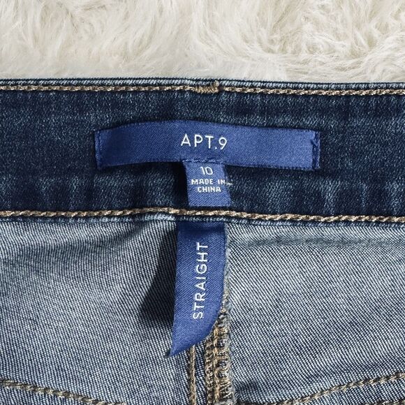 Apt 9 Straight Jeans 10 (31x27.5) Blue Super Stretch Distressed Denim Womens - Picture 4 of 9